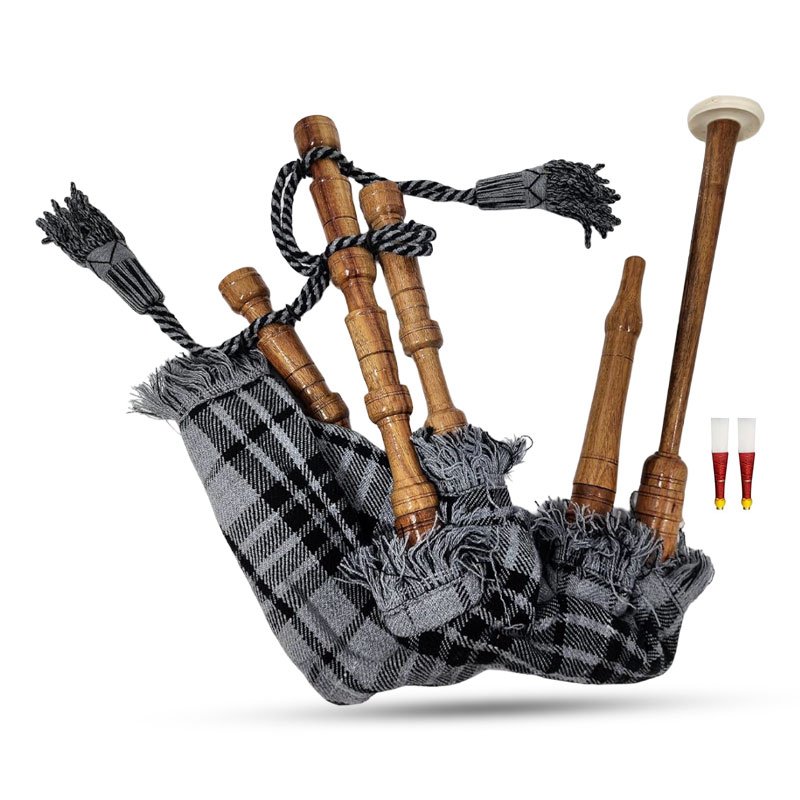 Mini bagpipe Rosewood irish Grey watch cover & cord brown color Starter playable for beginner kids junior toy set comes with 2 free reeds