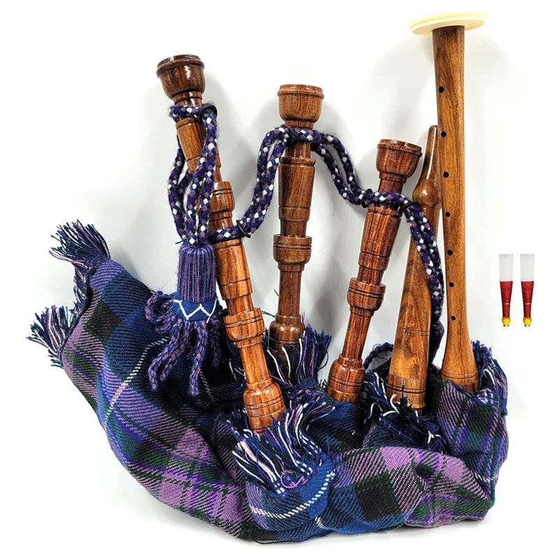 Mini bagpipe Rosewood irish pride of Scotland cover & cord Starter playable for beginner kids junior set comes with free 2 reeds