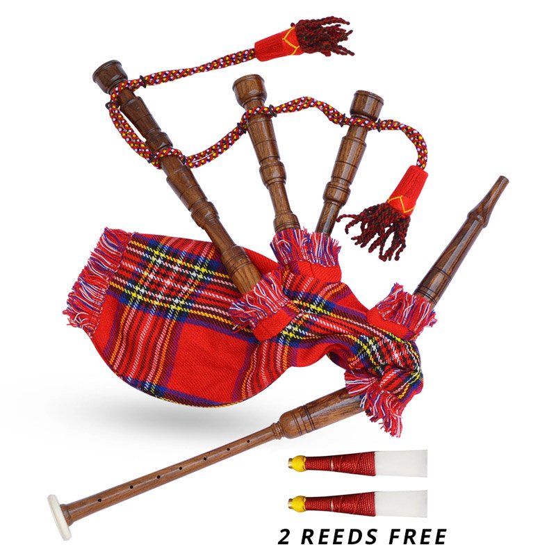 Mini bagpipe Rosewood Royal Stewart cover & cord Starter playable for beginner kids set comes with 2 free reeds and instruction