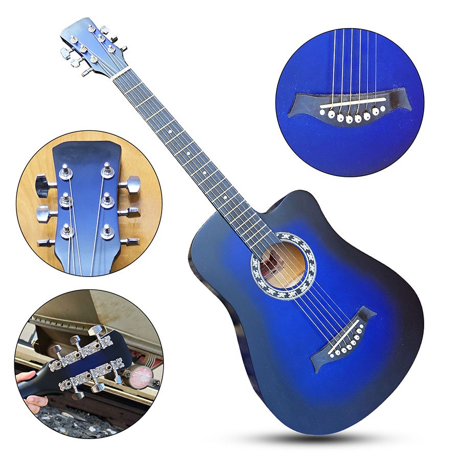 Classic Blue Acoustic Guitar 6-Strings with Cutaway Body Student Practice Guitar