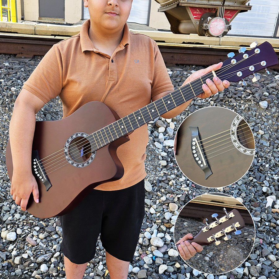 6-String Acoustic Guitar for Beginners Full-Size Cutaway Steel String Guitar, Brown Matte Finish